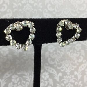 Vintage Krementz Rhinestone Heart Earrings c1950s